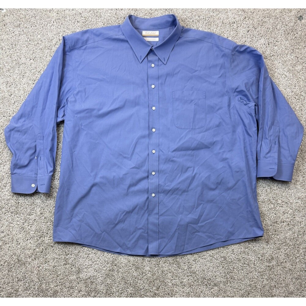 Gold Label Roundtree & York Mens 20 35 Big Blue Dress Shirt Non-Iron Cotton